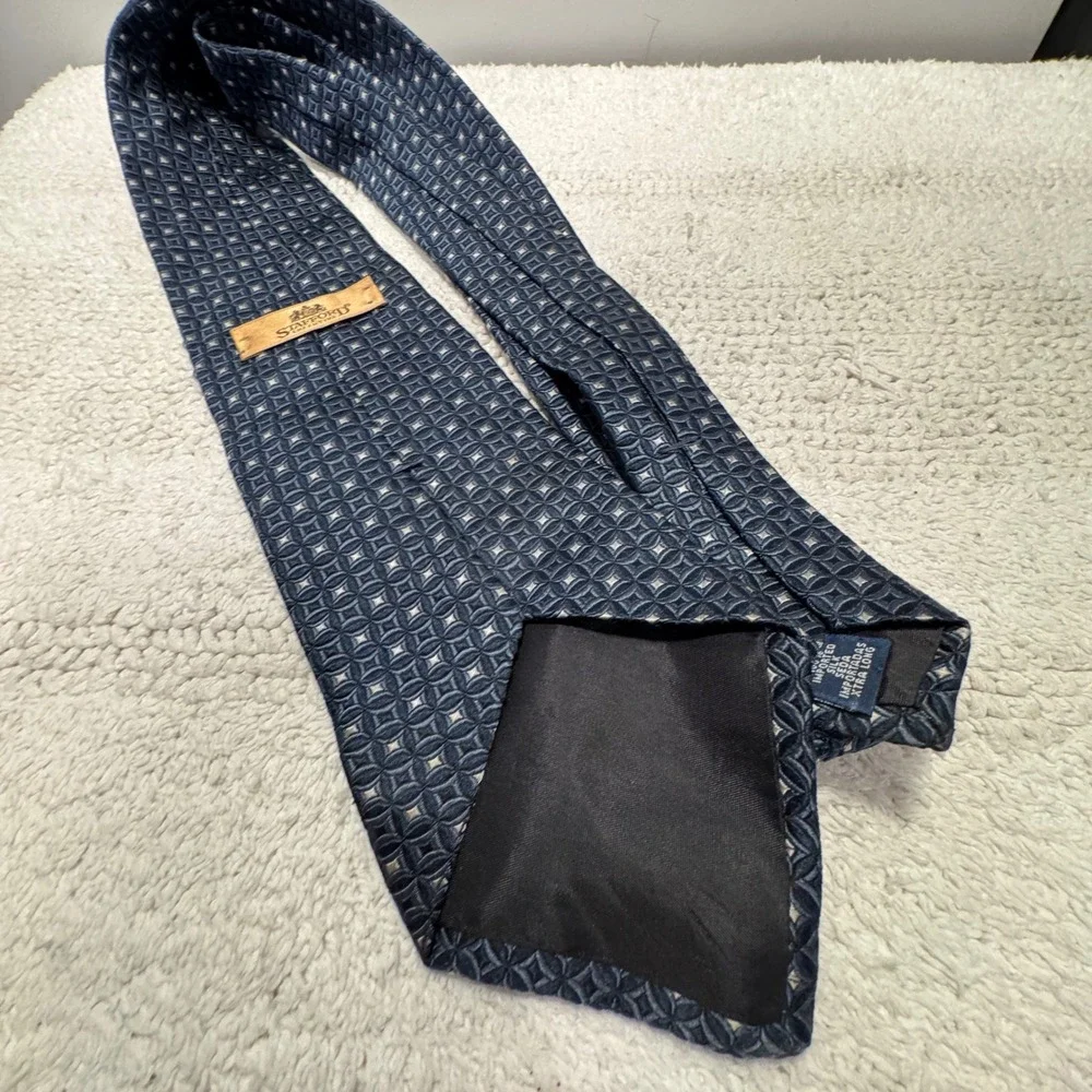 Stafford Tie Blue Geometric Silk Professional Extra Long Executive Necktie VTG